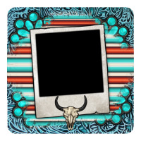gemstone turquoise serape custom photo frame coaster | Teevron