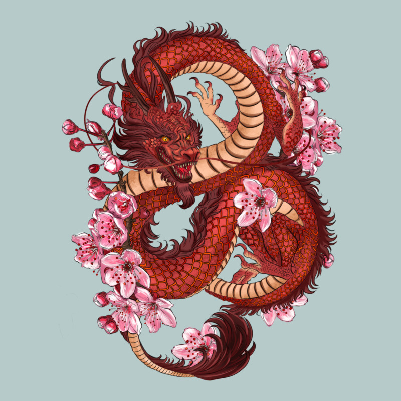 Red Dragon And Sakura Cherry Blossoms Heavy Core Tee by RanaPortraitStore | Teevron