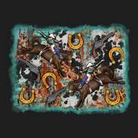 Bucking Bronco Rodeo Revolver Western Background Classic Tee | Teevron