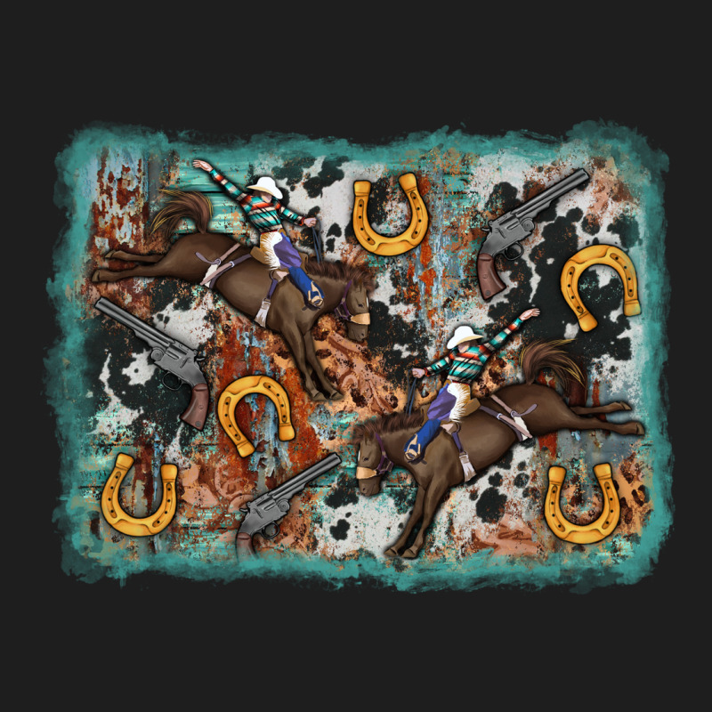 Bucking Bronco Rodeo Revolver Western Background Classic Tee by AdoDesignShop | Teevron