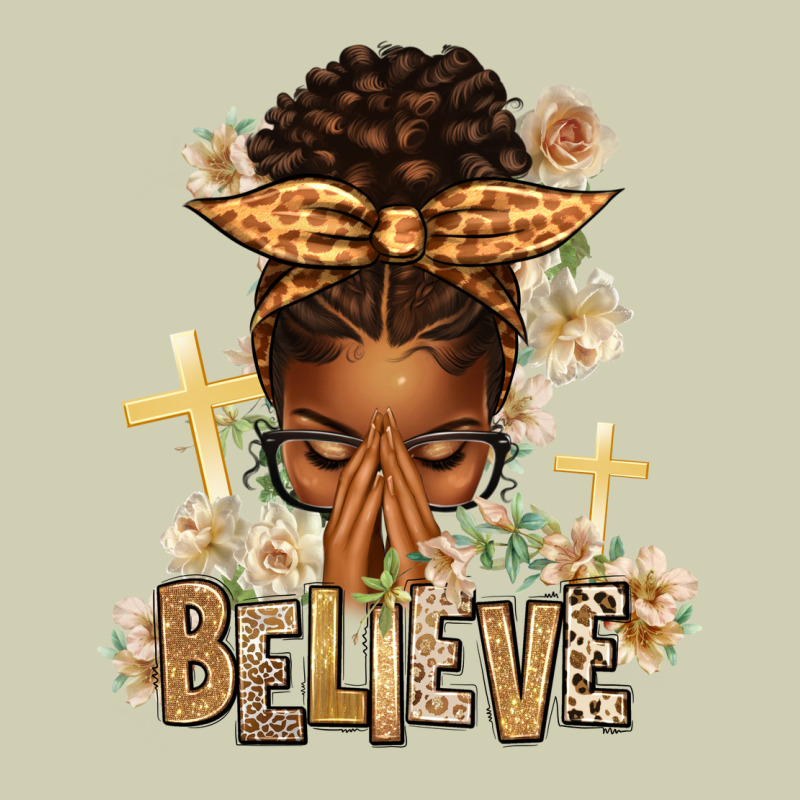 Believe Praying Afro Messy Bun Heavy Core Tee by texasbilliewilder | Teevron