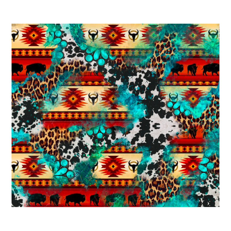Aztec Leopard Cowhide Turquoise Long Sleeve Tee by BarkalooDesign | Teevron