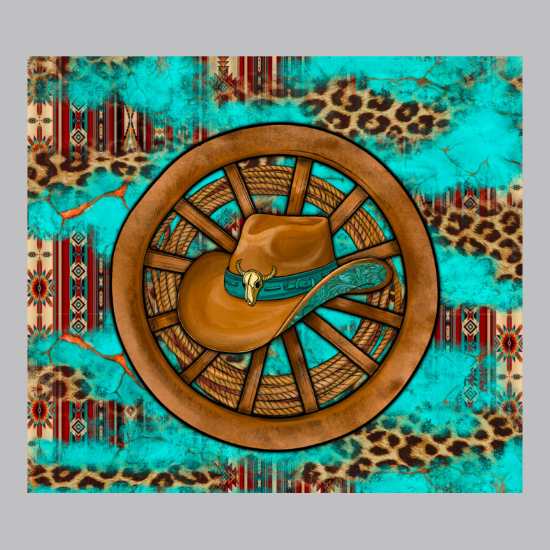 Cowboy Hat Turquoise Aztec Background Old Wheel Classic Tee by Artiststas | Teevron