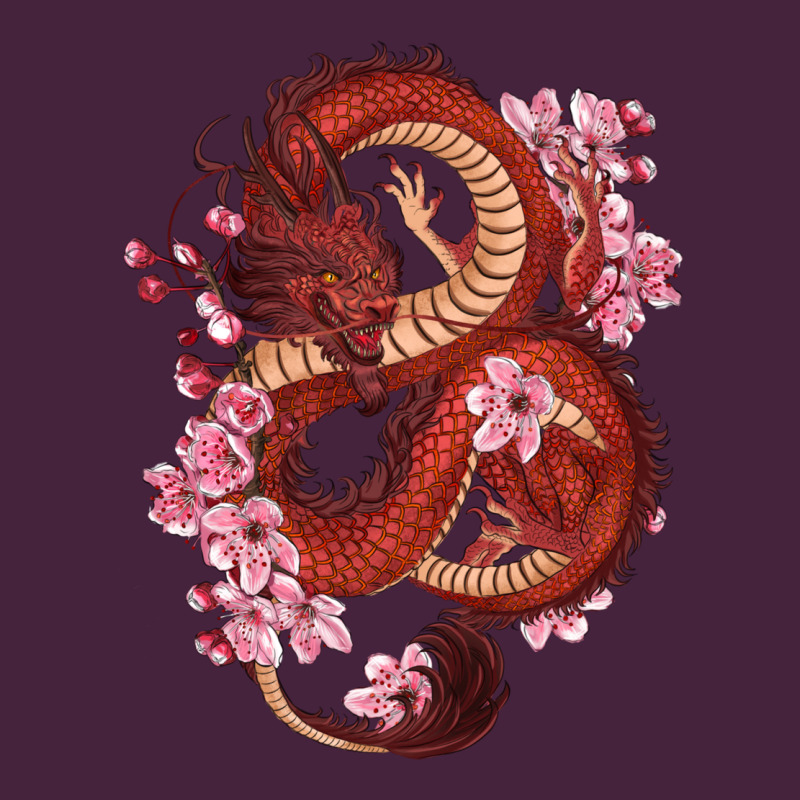 Red Dragon And Sakura Cherry Blossoms Premium Tee by RanaPortraitStore | Teevron