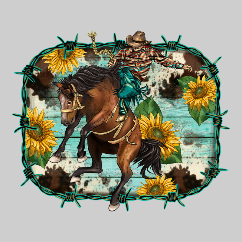 Western Rodeo Horse Cowhide Sunflowers Premium Tee by BarkalooDesign | Teevron