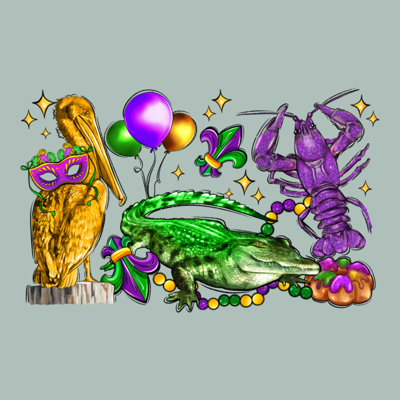 Mardi Gras Pelican Alligator And Crawfish Heavyweight Hoodie by LillyAllenDesigns | Teevron