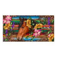 Brown horse with flowers and leopard | Teevron