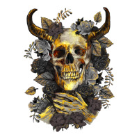 Bull Human Skull With Gold Roses | Teevron