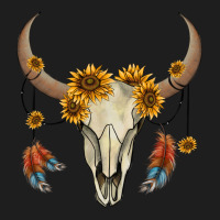 Bull Skull Sunflowers And Feathers Classic Tee | Teevron