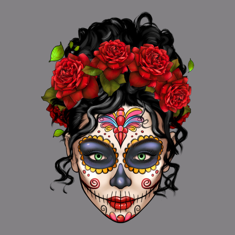 Mexican Sugar Skull Messy Bun Woman Heavyweight Hoodie by LillyAllenDesigns | Teevron