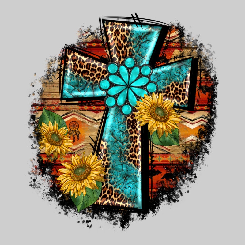 Western Turquoise's Leopard Cross  Wooden Aztek Sunflowers Background Premium Tee by BarkalooDesign | Teevron