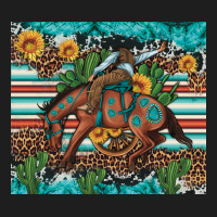 Bucking Bronco Cowboy Rodeo Cactus And Sunflowers Classic Tee | Teevron