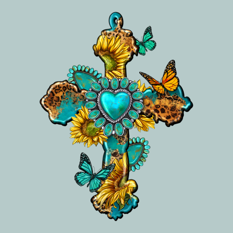 Western Cross With Gemstone And Sunflowers Heavy Core Tee by texasbilliewilder | Teevron