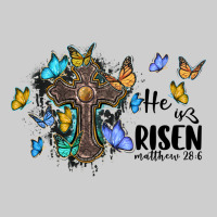 He Is Risen Matthew 28 6 Cross With Butterflies Cowhide Background Premium Tee | Teevron