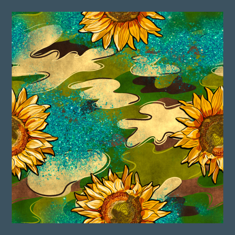 Camouflage Turquoise Glitter Sunflowers Seamless Pattern Urban Heavy Tee by BundleAndBundleShop | Teevron