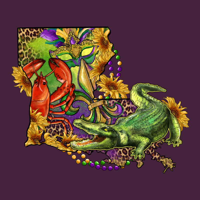 Louisiana Map With Mardi Gras Crocodile Premium Tee by RanaPortraitStore | Teevron