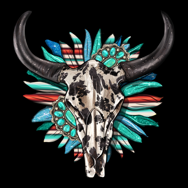 Western Bull Skull With Sunflower And Gemstone Heavy Core Tee by texasbilliewilder | Teevron