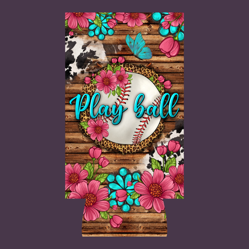 Play Ball Baseball With Pink Flowers 12 Oz Slim Can Cooler Heavyweight Hoodie by BundleAndBundleShop | Teevron