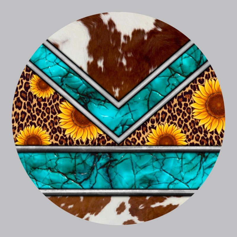Turquoise Cowhide Leopard Sunflowers Round Long Sleeve Tee by Artiststas | Teevron