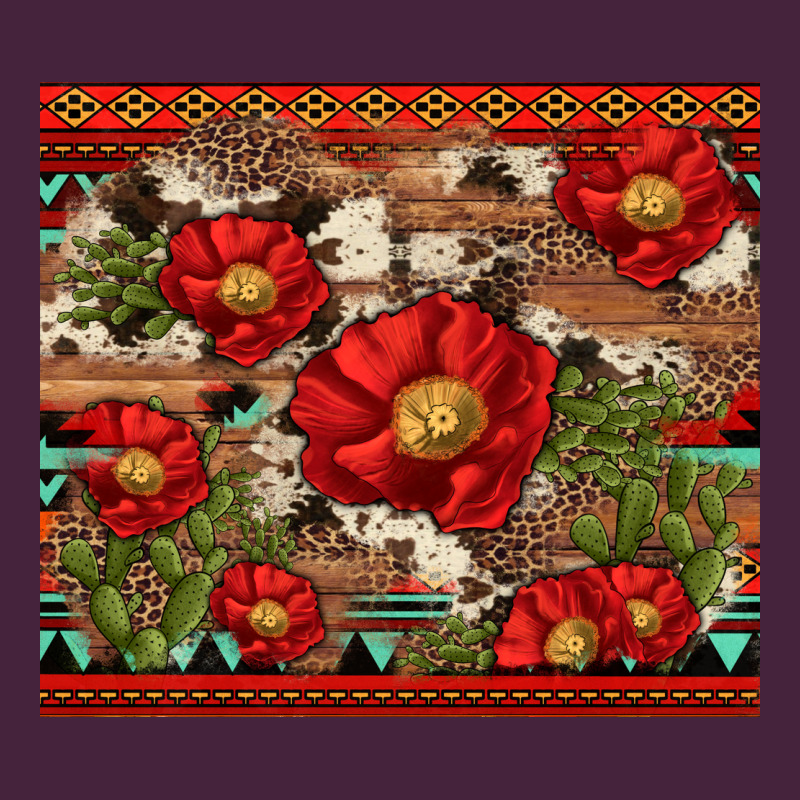 Red Flower And Cactus With Cowhide And Aztec Long Sleeve Tee by Artiststas | Teevron