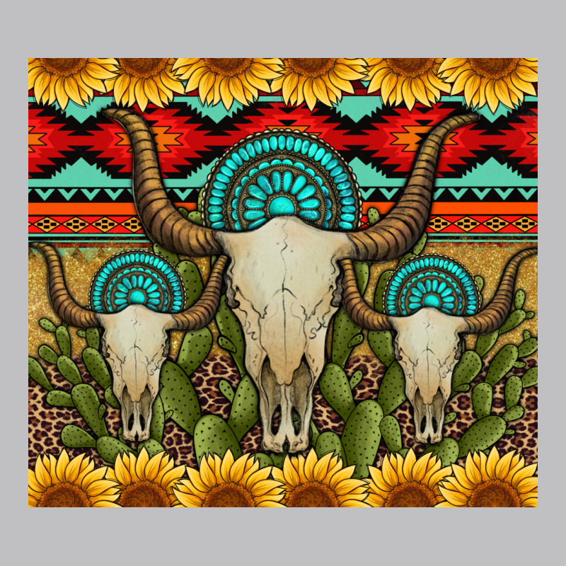 Bull Skulls Gemstones And Cactus With Leopard And Aztec Long Sleeve Tee by Artiststas | Teevron