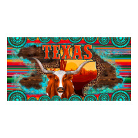 texas and map with longhorn serape gemstone licanse plate | Teevron