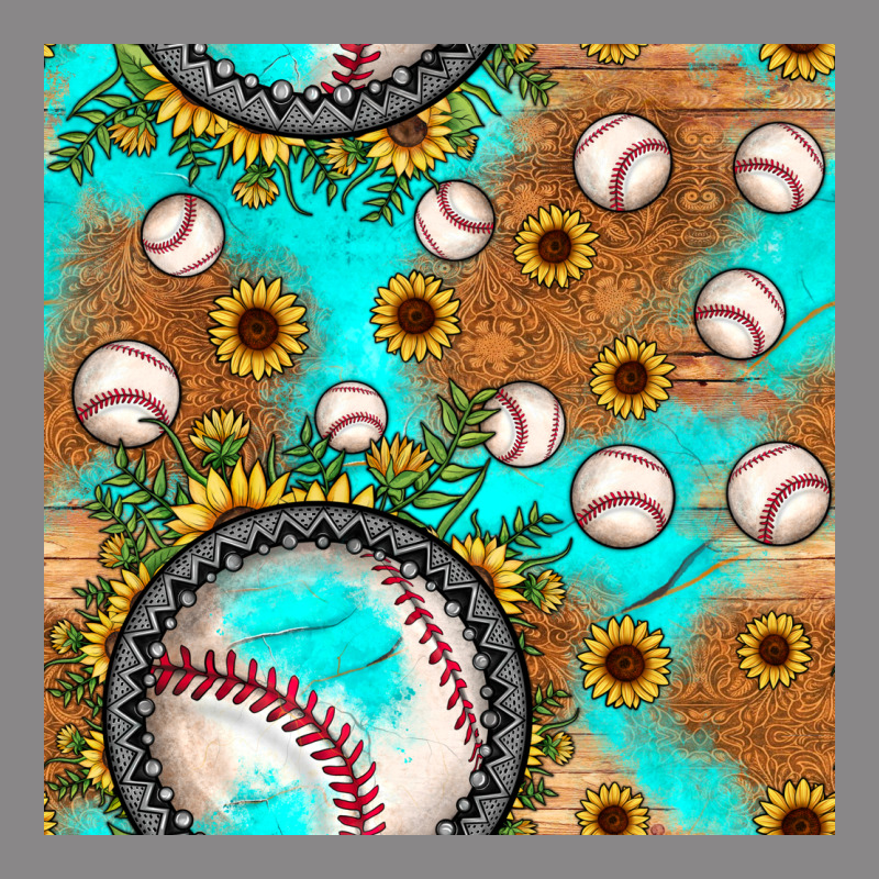 Baseball Turquoise Sunflower Seamless Pattern Vintage Tee by JahusDesignShop | Teevron