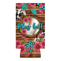 Play Ball Baseball With Pink Flowers 12 Oz Slim Can Cooler | Teevron