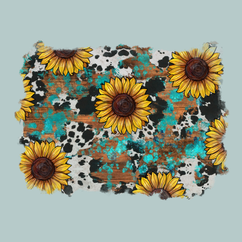 Western Sunflowers Turquoise Cowhide Background Heavy Core Tee by RanaPortraitStore | Teevron