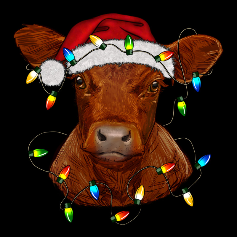 Christmas Baby Red Angus Calf With Lights Premium Tee by RanaPortraitStore | Teevron