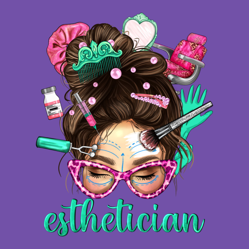 Esthetician Messy Bun With Pink Leopard Glasses Bbs Premium Sweatshirt by BundleAndBundleShop | Teevron