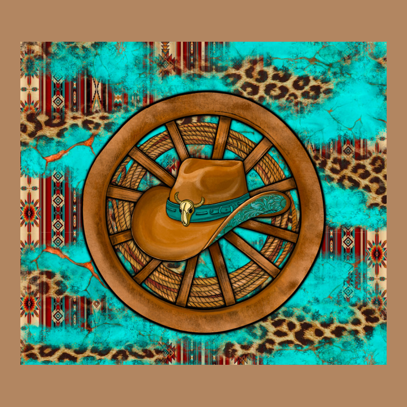 Cowboy Hat Turquoise Aztec Background Old Wheel Long Sleeve Tee by Artiststas | Teevron