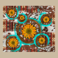 Sunflowers And Western Old Wheel Aztec Cowhide Background Long Sleeve Tee | Teevron