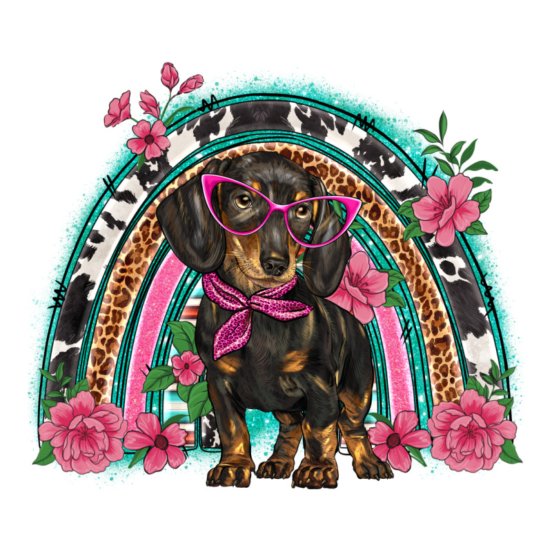 Dachshund Dog Pink  Floral Rainbow Premium Tee by BarkalooDesign | Teevron