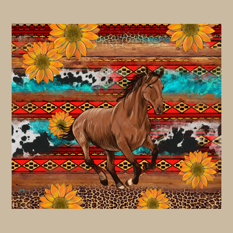 Western Horse And Sunflowers Cowhide Leopard With Aztec Long Sleeve Tee by Artiststas | Teevron