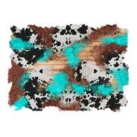 western cowhide turquoise and wood background | Teevron