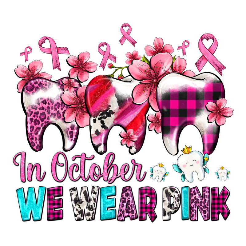 In October We Wear Pink Cancer Ribbon With Teeth Classic Tee by AdoDesignShop | Teevron