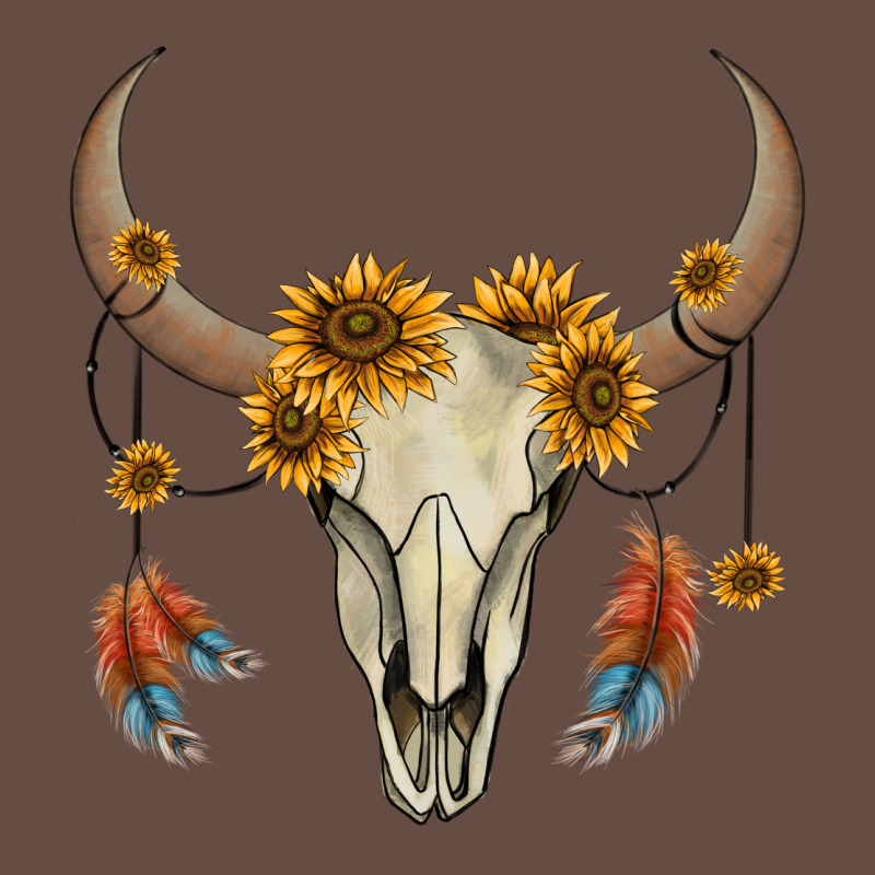 Bull Skull Sunflowers And Feathers Long Sleeve Tee by AdoDesignShop | Teevron
