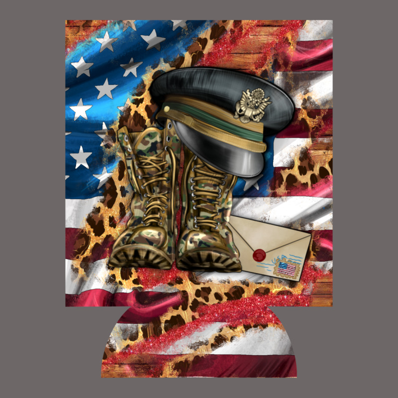 Usa Flag And Leopard With Boots 12 Oz Regular Can Cooler Classic Tee by Artiststas | Teevron