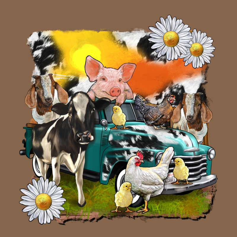 Cowhide Farm Truck With Farm Animals Premium Tee by texasbilliewilder | Teevron