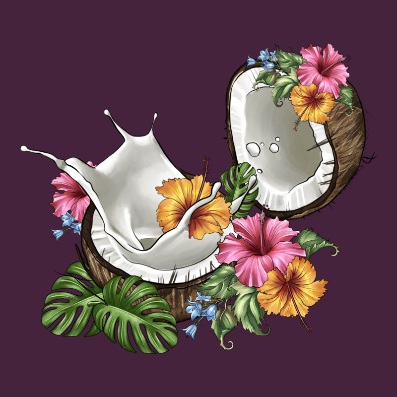 Coconut With Tropical Leavers And Flowers Premium Tee by BarkalooDesign | Teevron
