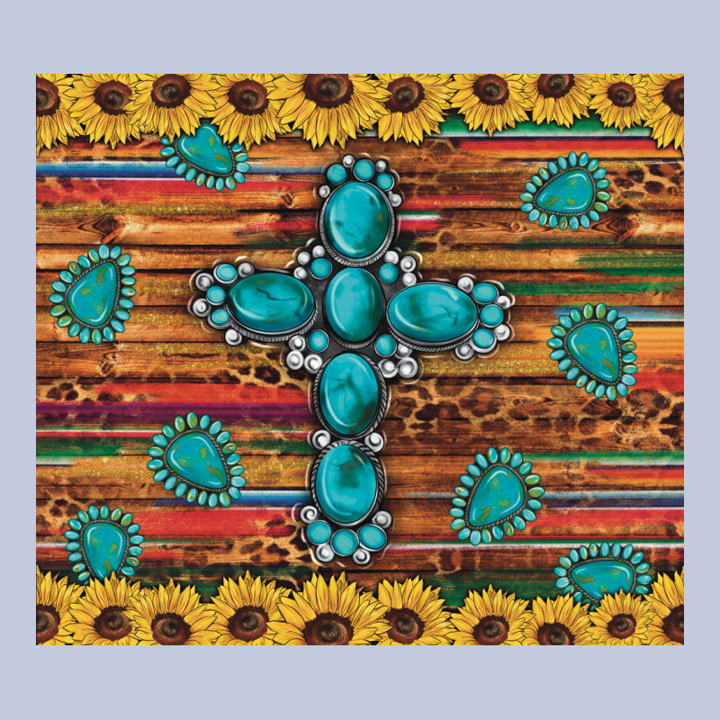 Western Gemstone Cross Sunflowers Leopard Serape Glitter Wooden Tumble Long Sleeve Tee by Artiststas | Teevron