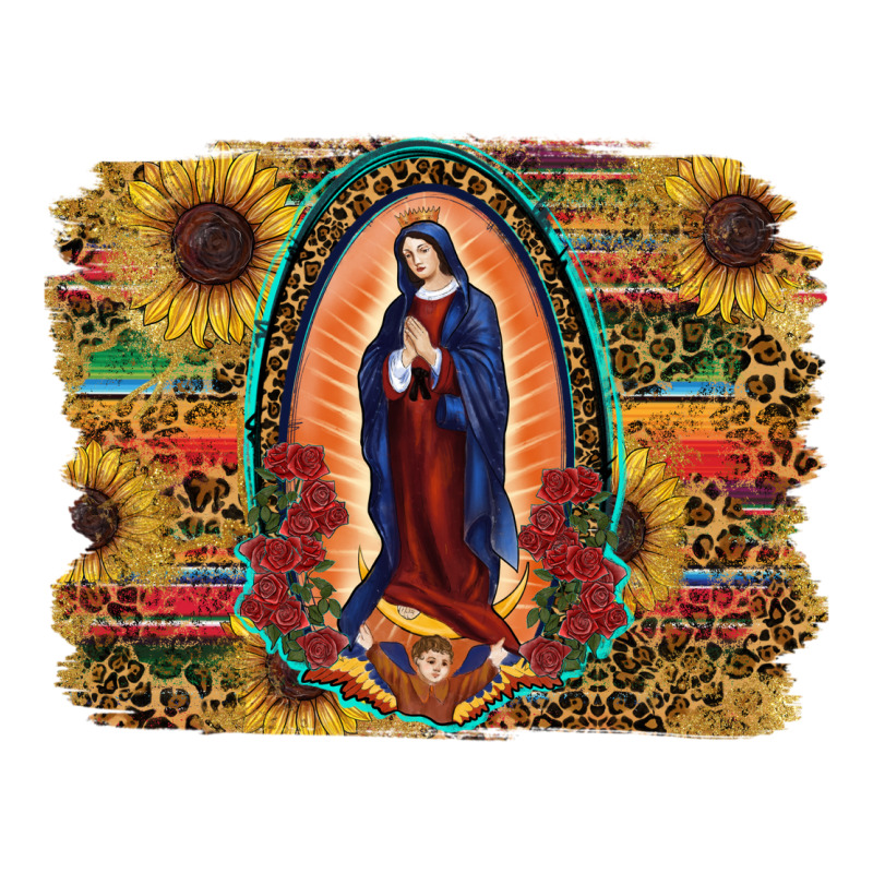 Sunflower Lady Of Guadalupe Distressed Background Premium Tee by RanaPortraitStore | Teevron
