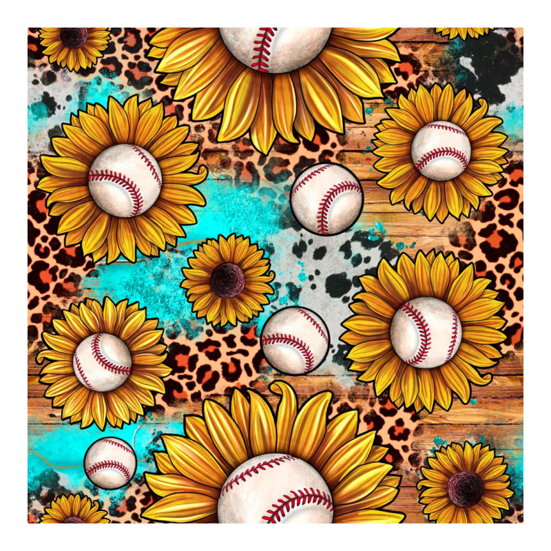 Baseball Leopard Turquoise Sunflower Seamless Pattern Urban Heavy Tee by JahusDesignShop | Teevron