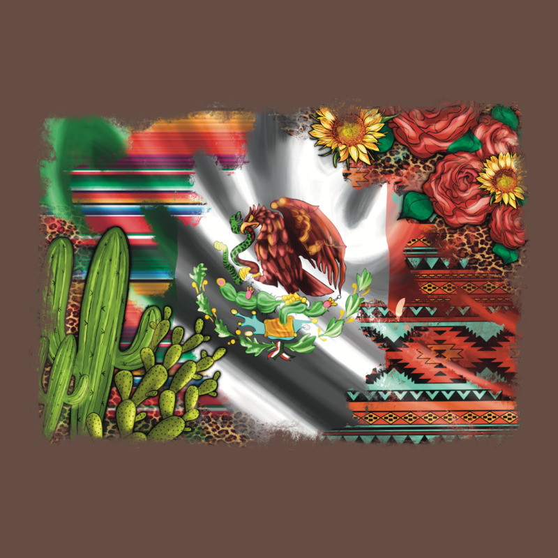Mexico Flag Sunflowers Roses And Cactus With Serape Aztec And Leopard Long Sleeve Tee by Artiststas | Teevron