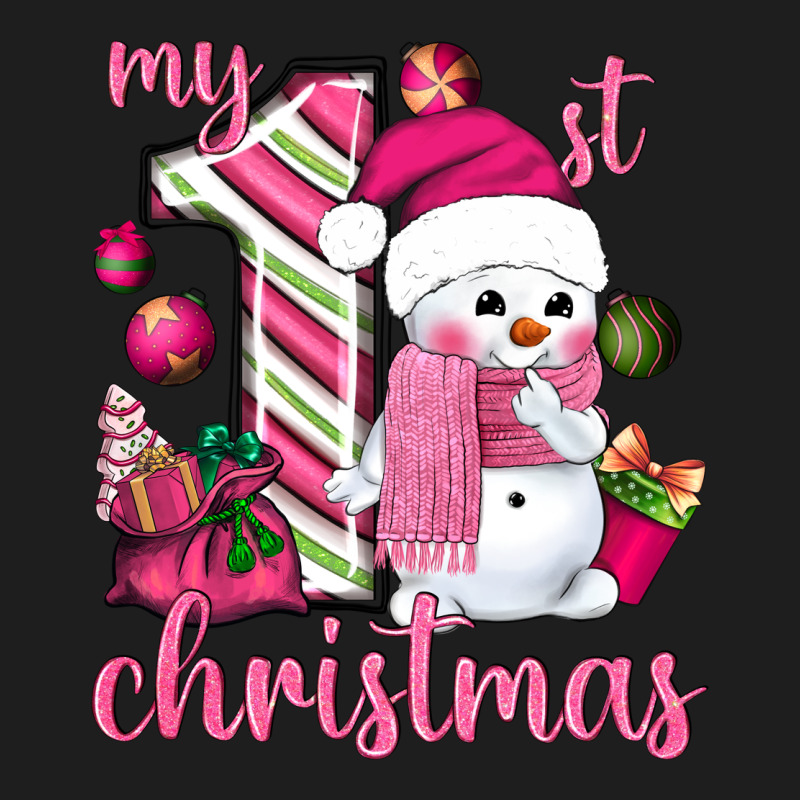My 1st. Pink Christmas With Cute Snowman Heavyweight Hoodie by NancyCooperArtShop | Teevron