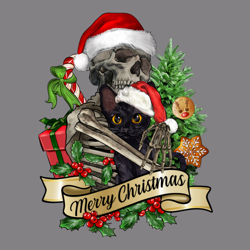 Merry Christmas Skeleton With Black Cat Heavyweight Hoodie by NancyCooperArtShop | Teevron