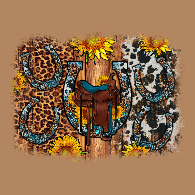 Saddle Sunflower Horseshoe Cowhide Leopard Background Long Sleeve Tee by Artiststas | Teevron