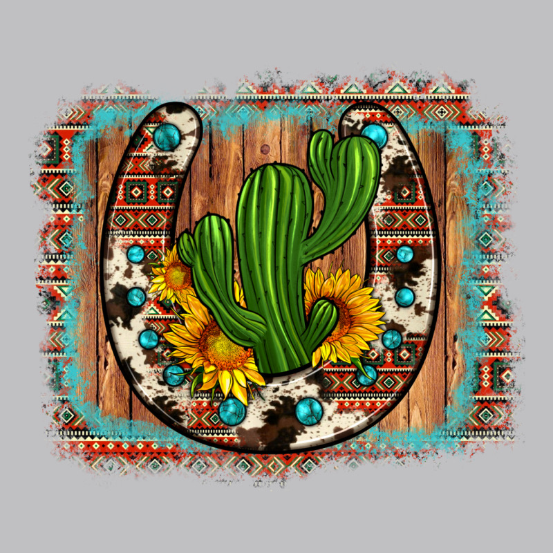 Cactus Sunflower Cowhide Horseshoe  Background Long Sleeve Tee by Artiststas | Teevron