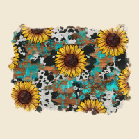 Western Sunflowers Turquoise Cowhide Background Premium Tee | Teevron